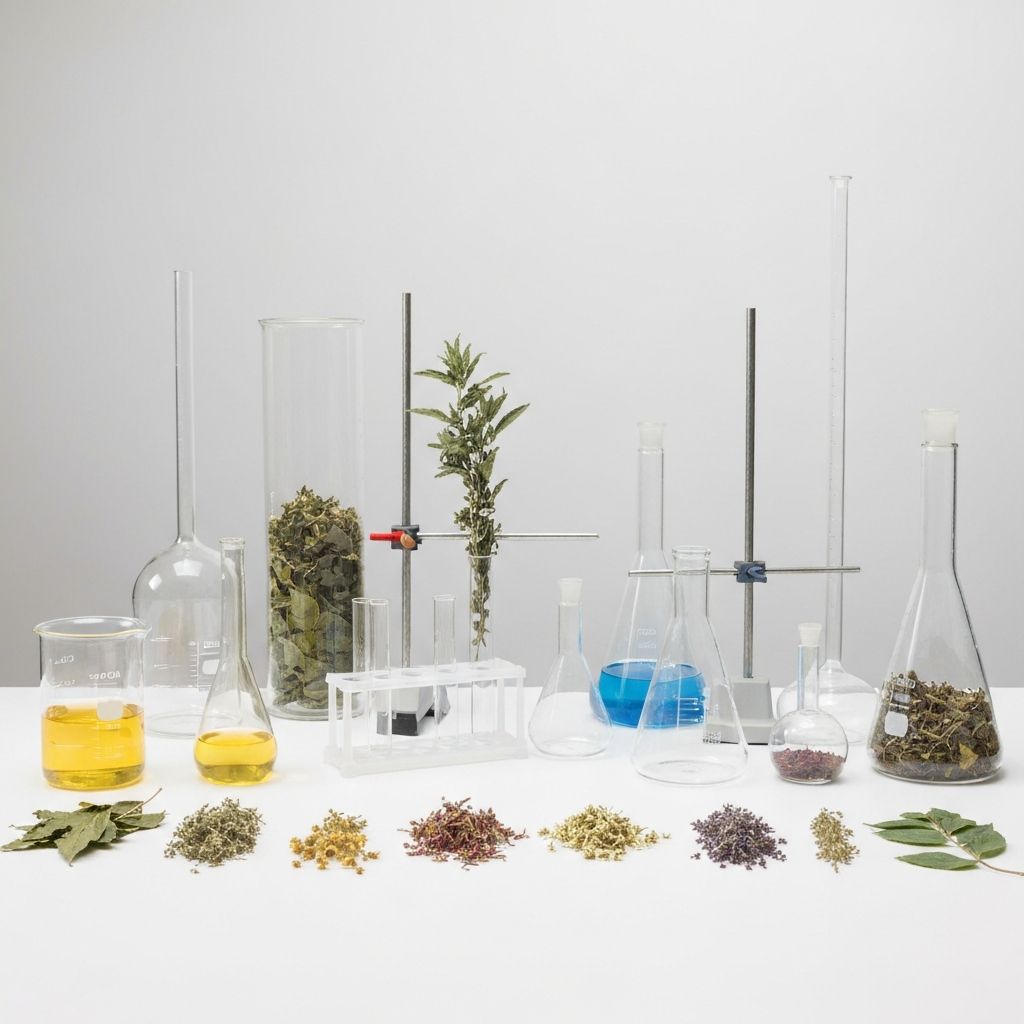 Laborausrüstung mit Pflanzen